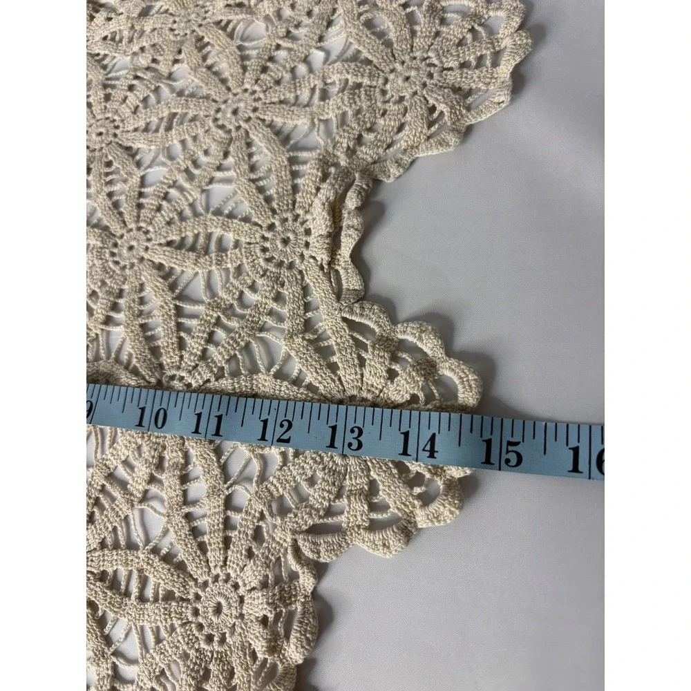 Vintage Cream Crochet Doily Table Topper Handmade Floral Lace Accent Decor 16x14
